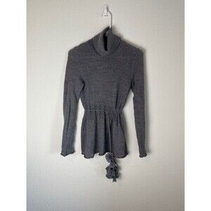 Rebecca Taylor Sweater Womens Small Gray Alpaca Knit Turtleneck Tassel Pullover